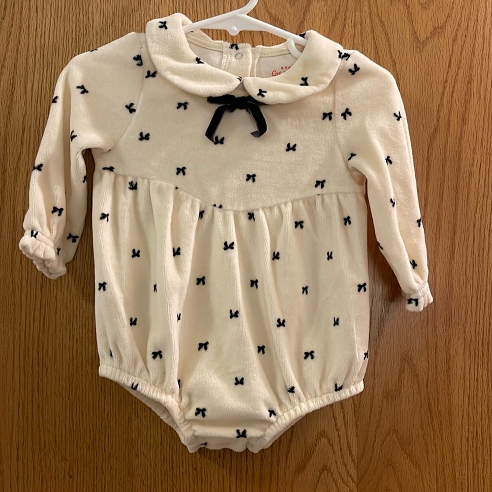 Baby Girls' Bow Printed Velour Romper - 6-9M